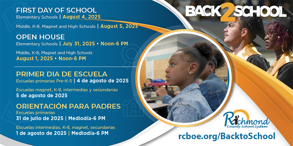 graphic with text saying First Day of School and Open House.
